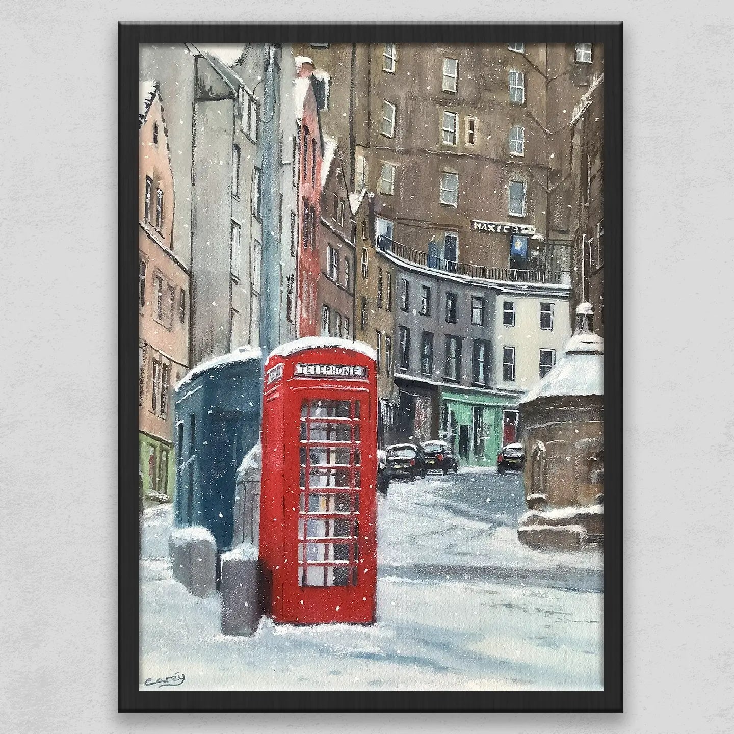 Red Phone Box in Winter