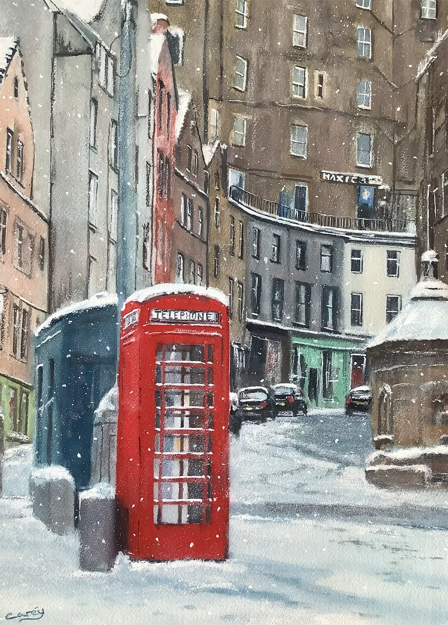 Red Phone Box in Winter