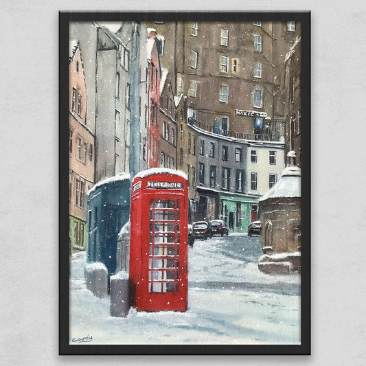 Red Phone Box in Winter