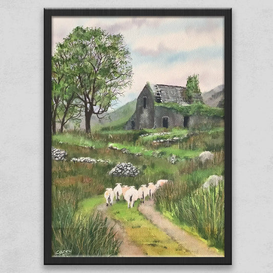 Sheep in a Rugged Landscape with Deserted Barn